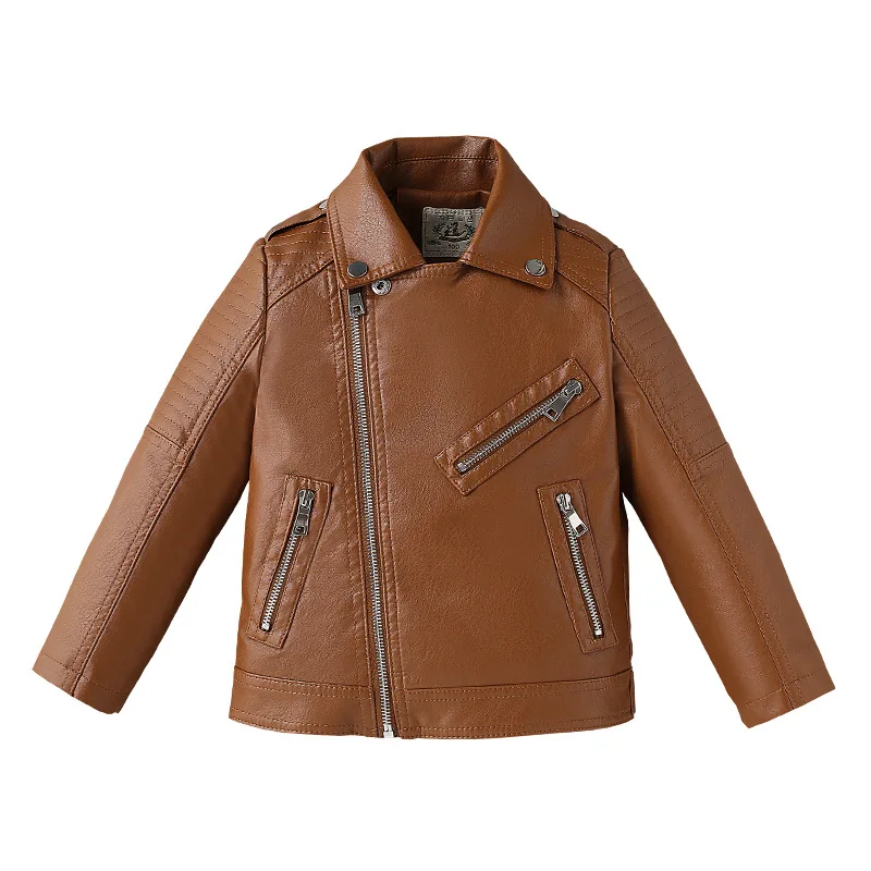

Boy Motorcycle Leather Jacket Children's 2022 Autumn Fashion Zipper Coats Kids Faux Leather Tops