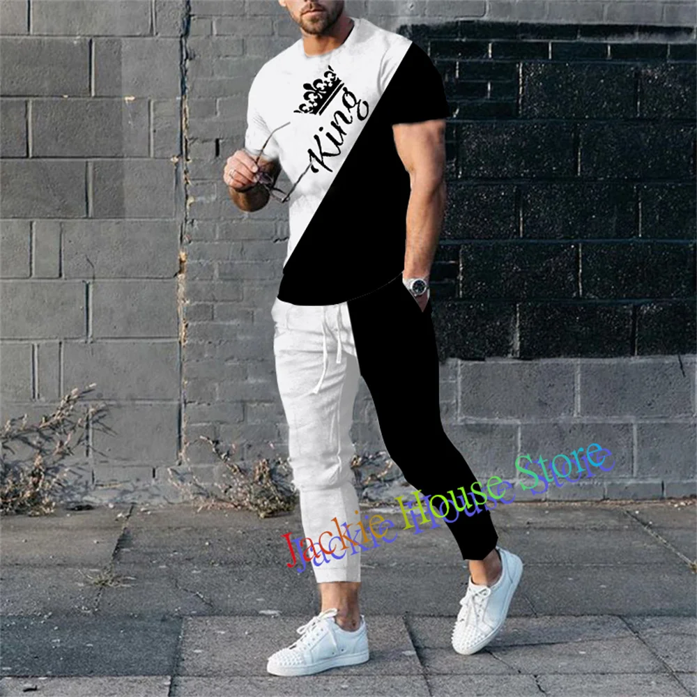 Summer Men's Tracksuit Set Trousers 3D Printed Sportswear Short Sleeve T Shirt+Long Pants Casual Street Clothes 2 Piece Jogger