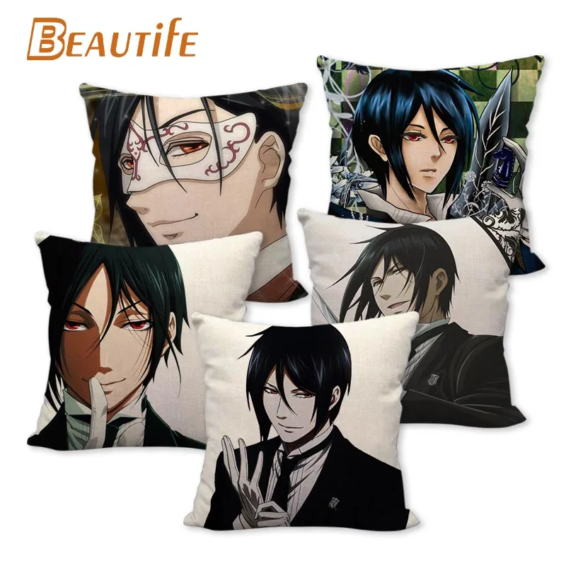 

Black Butler Sebastian Michaelis Pillowcase Bedroom Home Decorative Cover 45x45cm Square Zipper Pillow Cases Cotton Linen Fabric