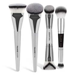 MAANGE 4-Piece Professional Makeup Brush Set - Dual-Ended Concealer & Blush and Flat Top Angled Foundation Brushes (Sivery Color)