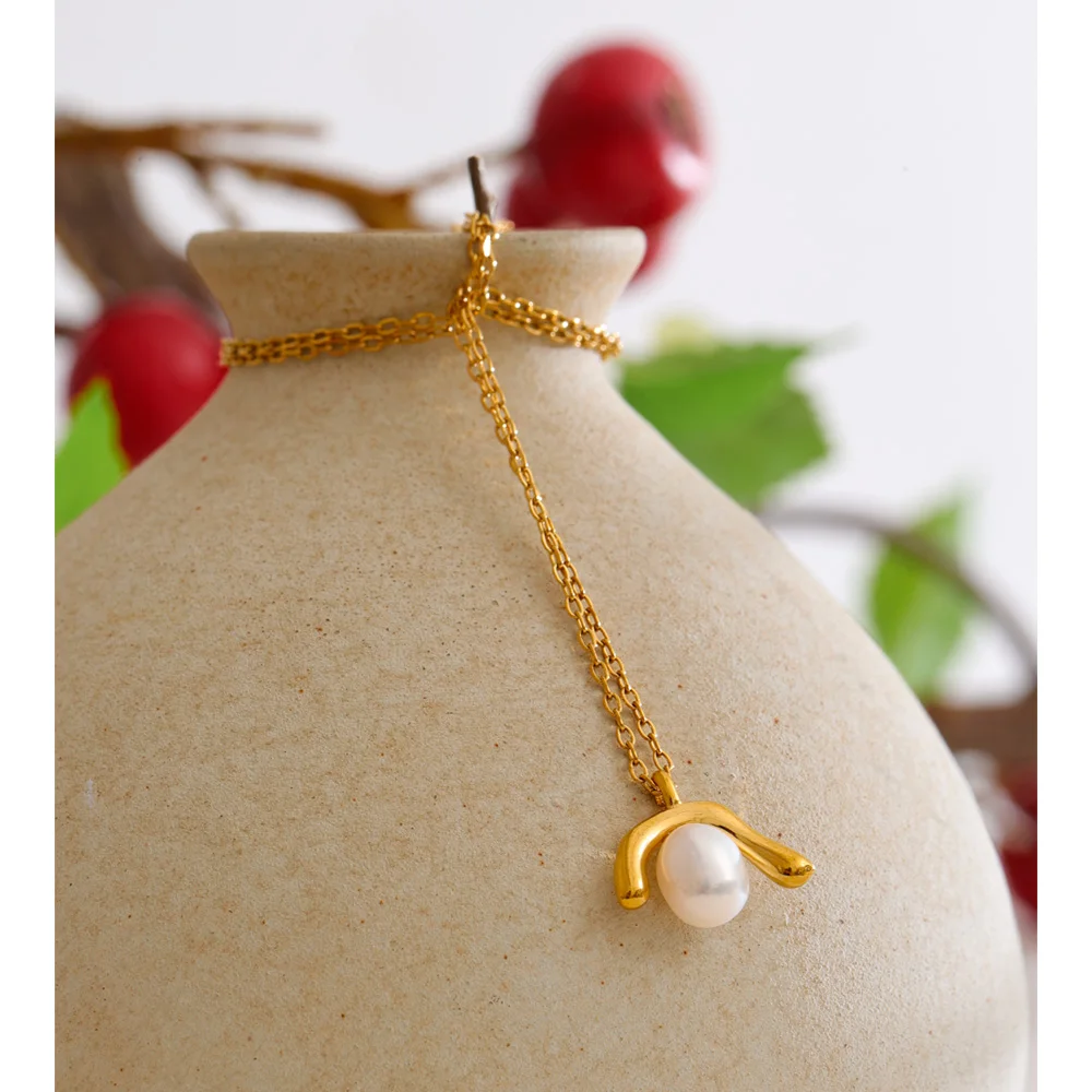 Yhpup Trendy Stainless Steel Imitation Pearls Pendant Necklace