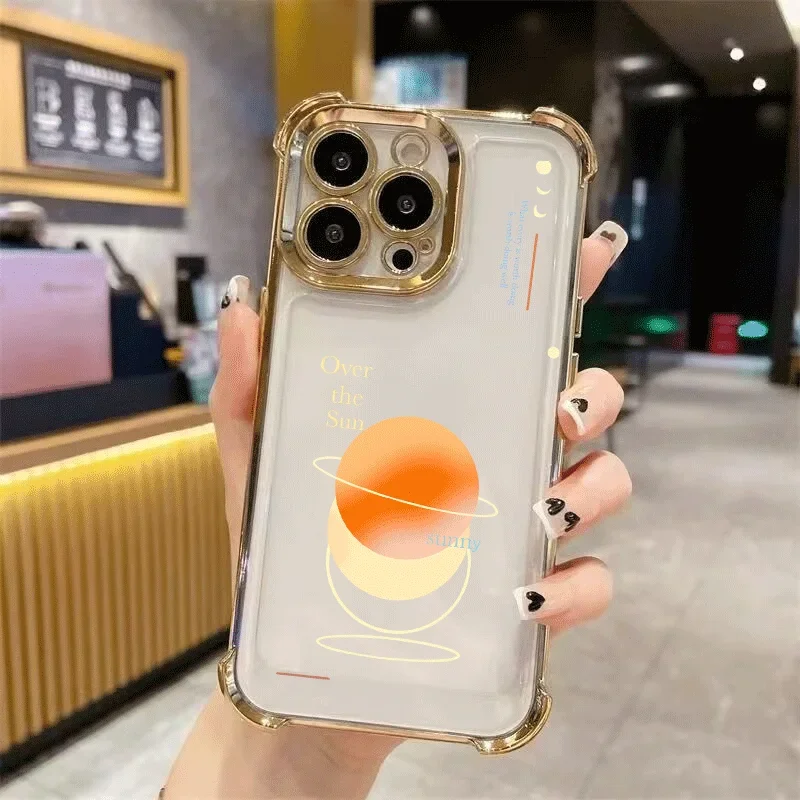 Luxury Solar System Sun Moon Star Plating Soft Phone Case
