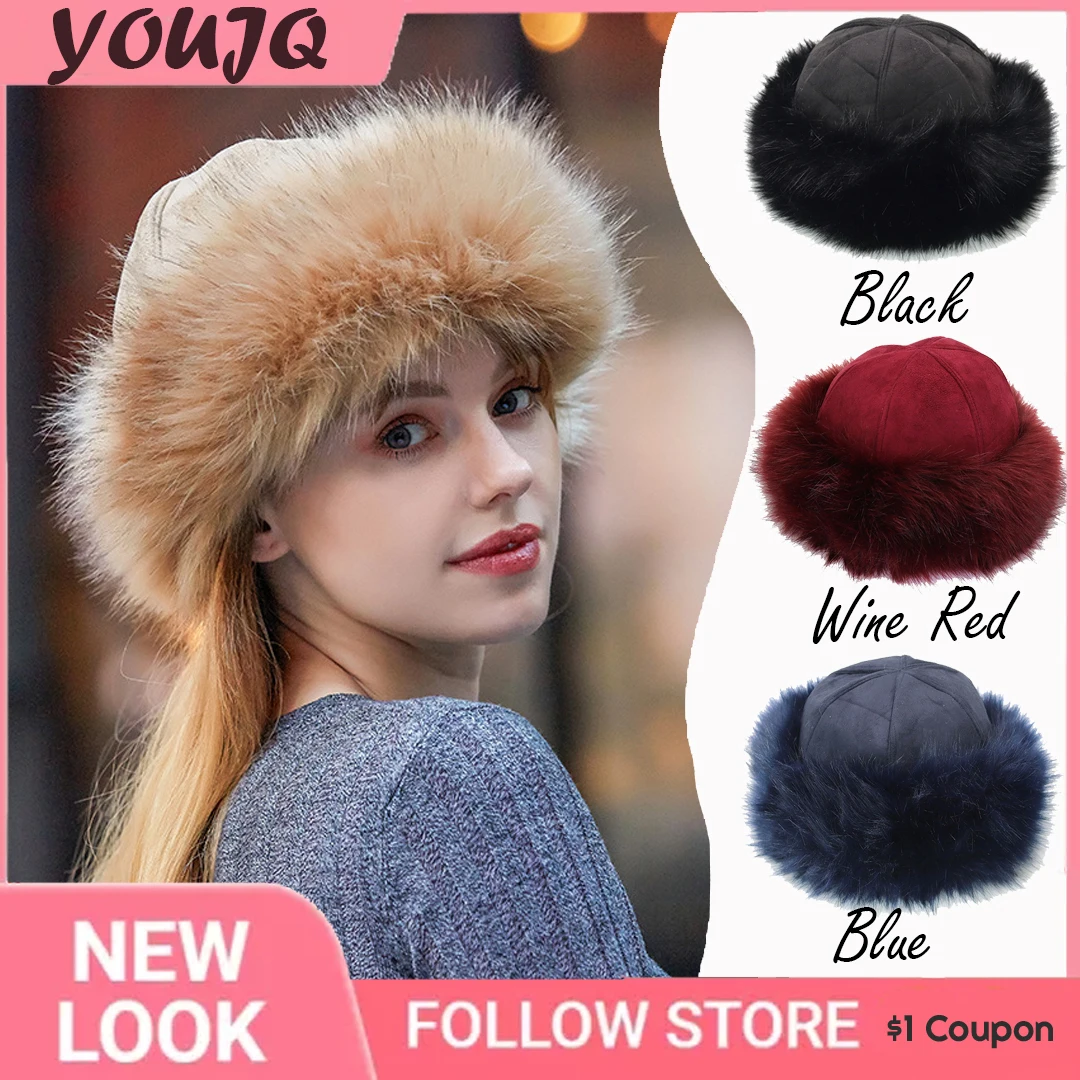 

Upgrade Thick Warm Russian Hat Ladies Suede Bomber Hat Windproof Women Fur Female Mongolia Cap Women Fox Fur Skullies Beanies