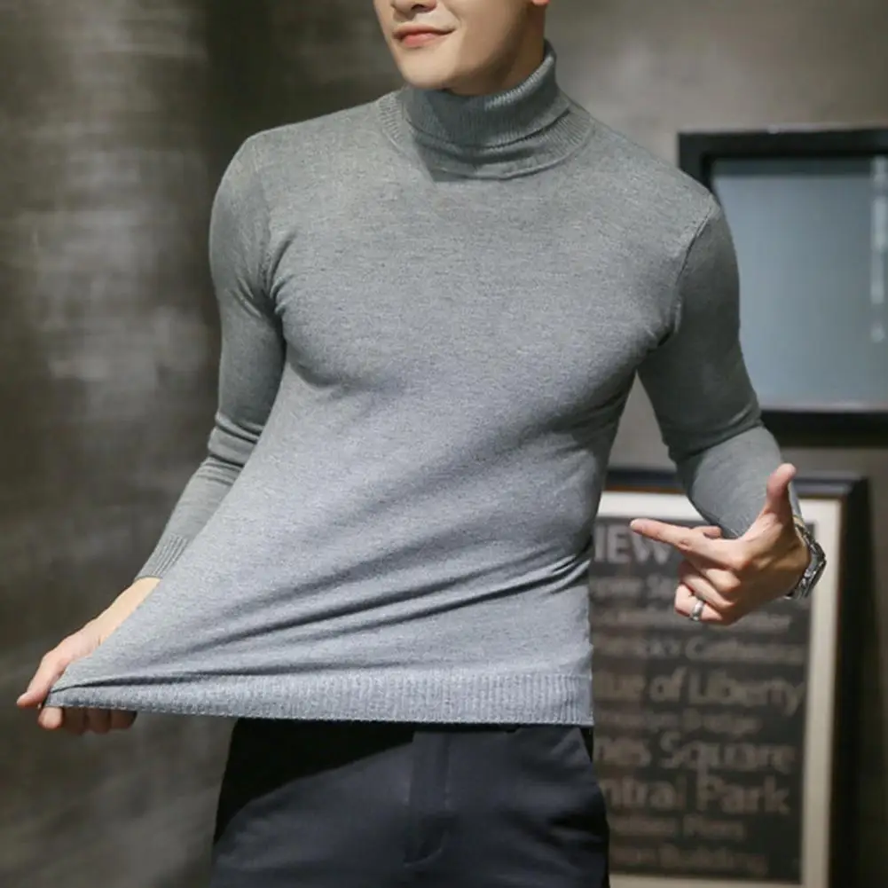 

Trendy Men Base Pullover Long Sleeves Washable Coldproof Fine Touch Sweater Super Soft Men Knitwear for Daily Wear