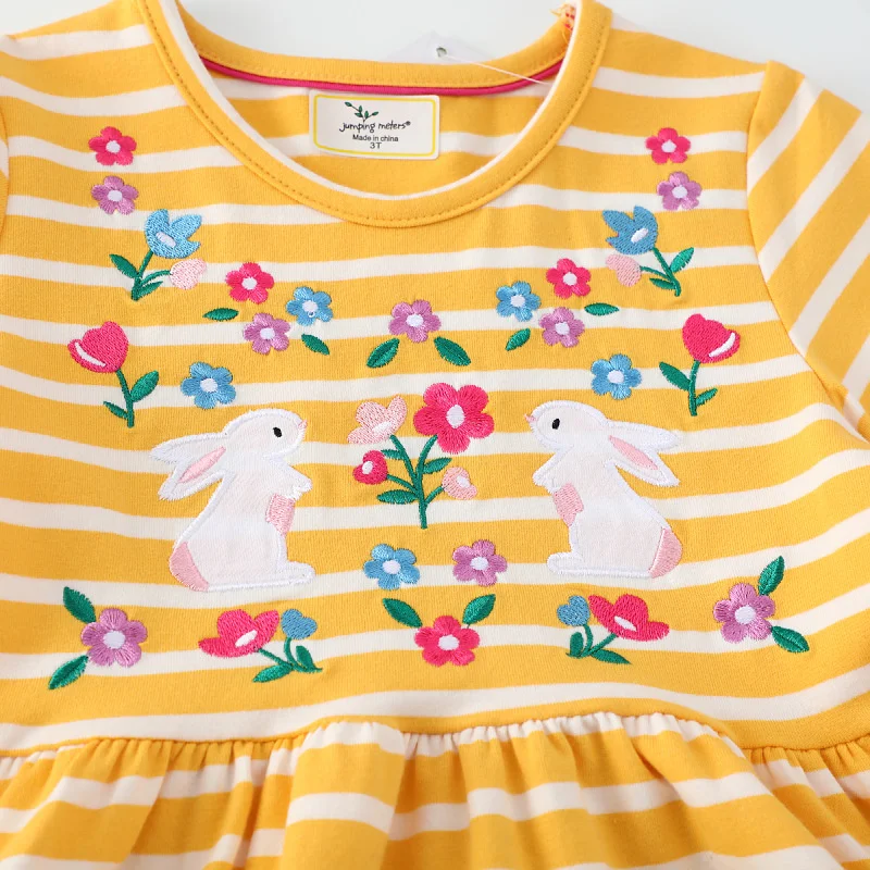 Girls Dress Kids Clothes Jumping Meters Bunny Embroidery Children's Dresses Striped Kids Party Dresses Frocks
