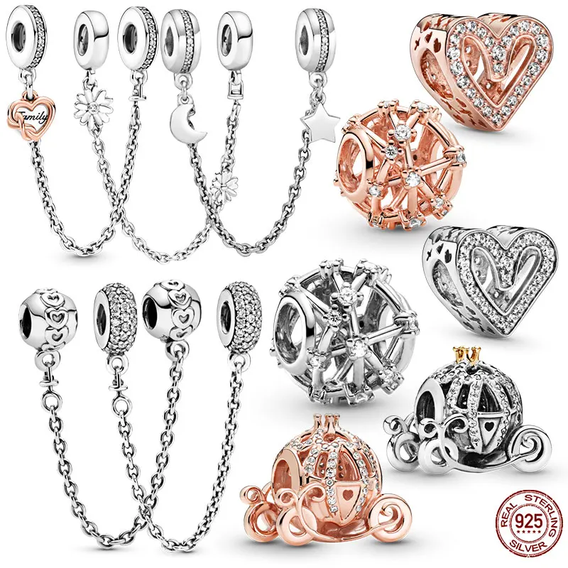 

100% 925 Sterling Silver Pendant Safety chain bracelet hollow Charm Bead Fit Original Pandora Bracelet Necklace Women Jewelry