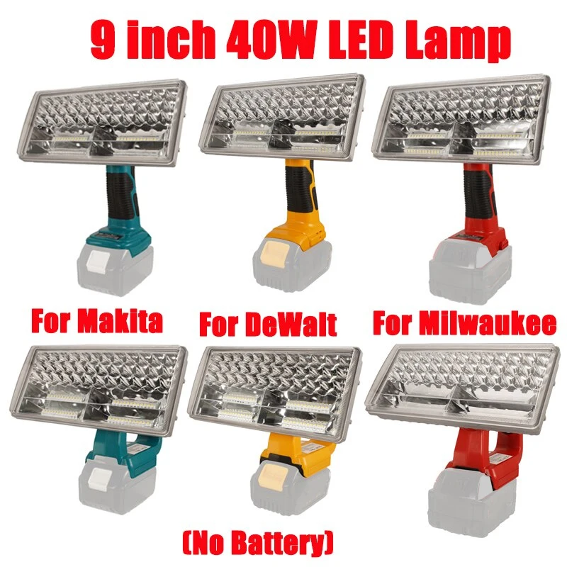 

40W LED Lamp For Makita/Bosch/DeWalt/Milwaukee 18V Lithium Battery Working Light Indoor Outdoor Spotlight Flashlight With USB