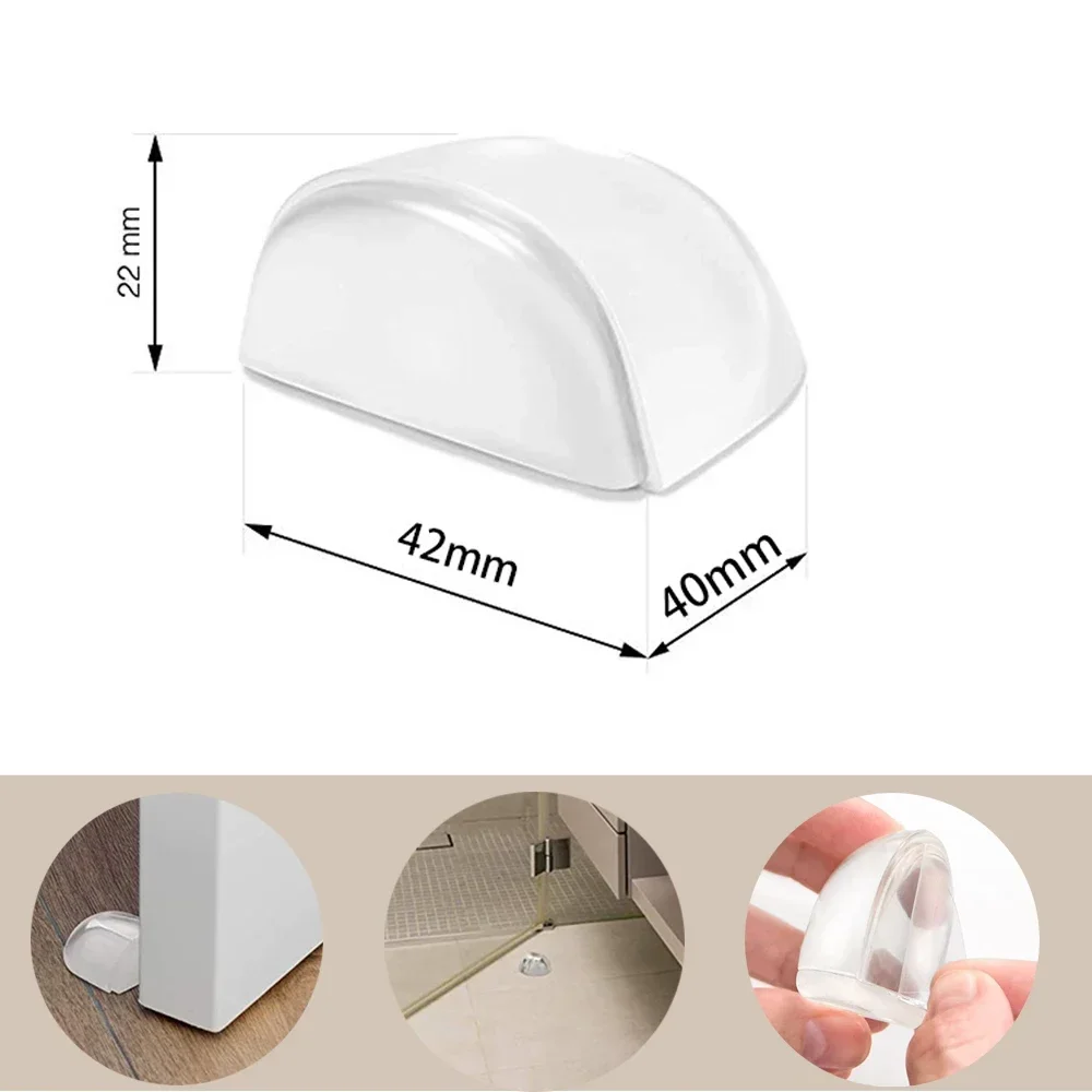 4pcs Transparent Acrylic Door Stopper No Need Punch Self Adhesive Door Holder Stop for Home Office Protect Walls Furniture