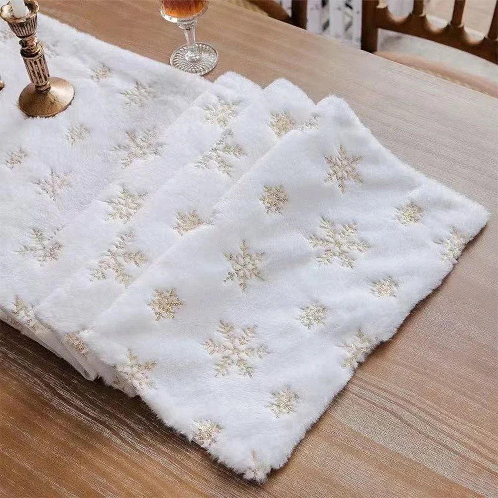 White Christmas Plush Table Runner with Snowflake Runtow 1pcs 30*180cm Christmas Plush Table Runner Christmas Decorations 2026 Merry Christmas Home Decor, 2027 New Year Gift 5
