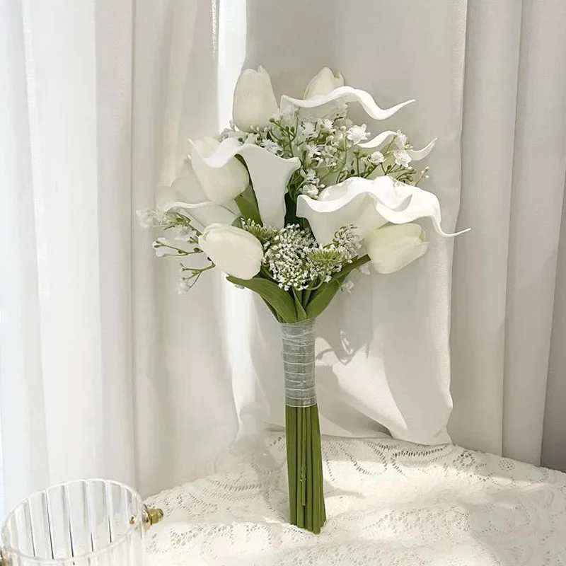 White Calla Lilies with Tulip Bridesmaid Bouquet Flowers Bouquet De Mariage Ramos de Novia