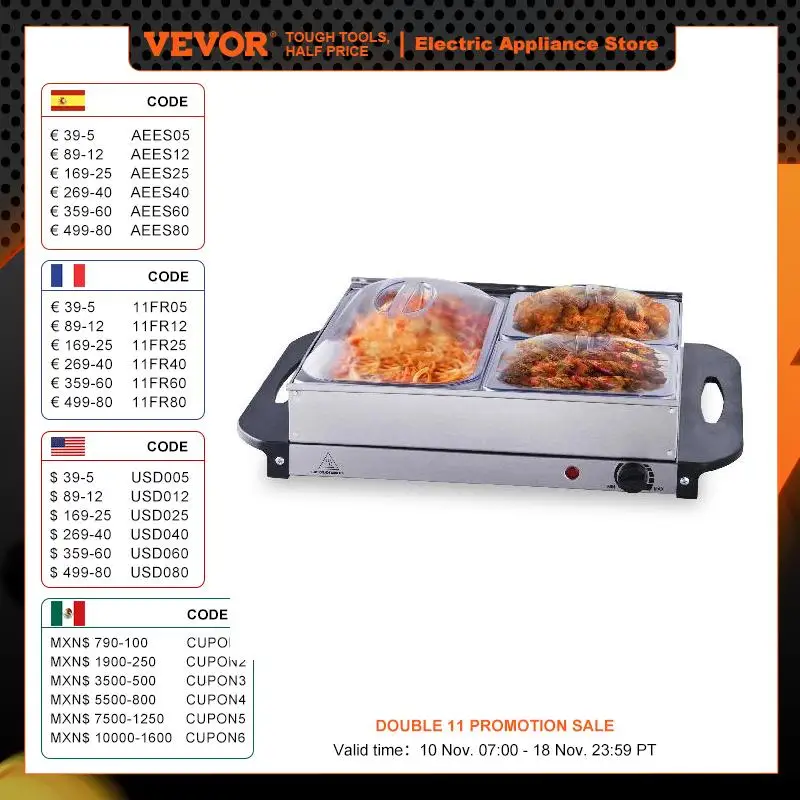 VEVOR Electric Buffet Server Food Warmer Portable Stainless Steel Chafing Dish Set Temp Control Oven-Safe Pan for Parties Events