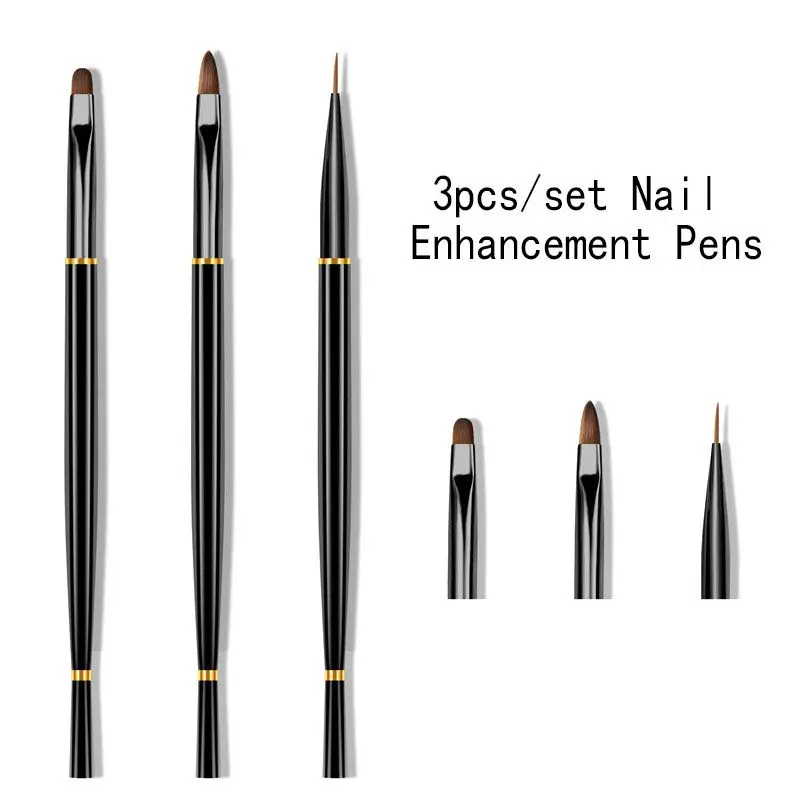 Ensemble de stylos à 3 nervures pour la peinture sur les ongles, pinceau carapté noir, stylo à crochet fleur, outil d'amélioration des ongles, N64.