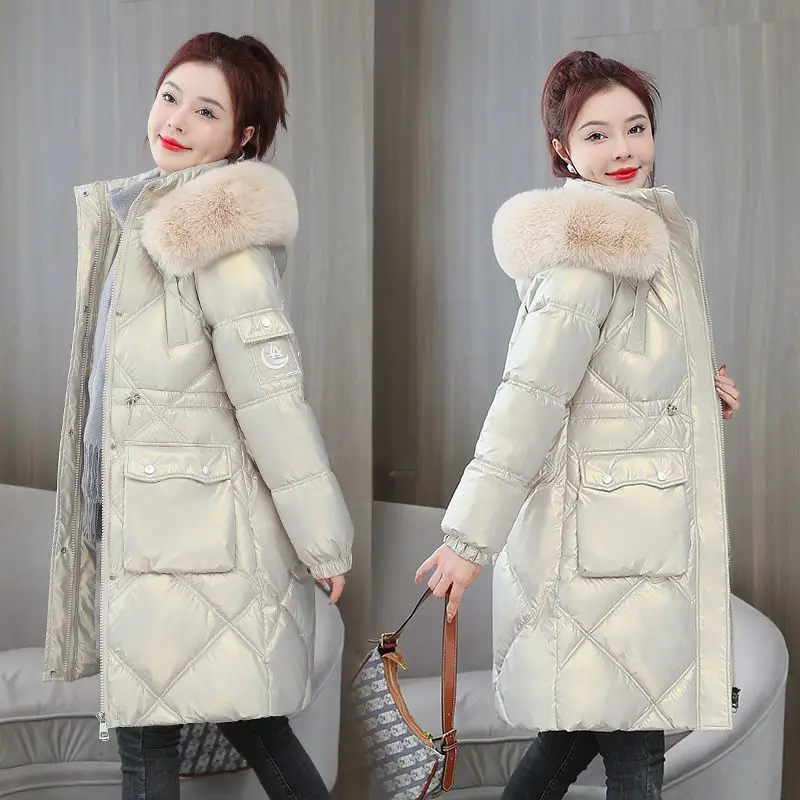 

Women's Jacket Colorful Glossy Surface Hooded Cotton Coat Winter Korean Fashion Thicken Parkas Womens Clothing Loose Warm N152