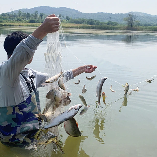 30/60M Length 1M Depth Fishing Net 3 Ply Nylon Catcher With Float