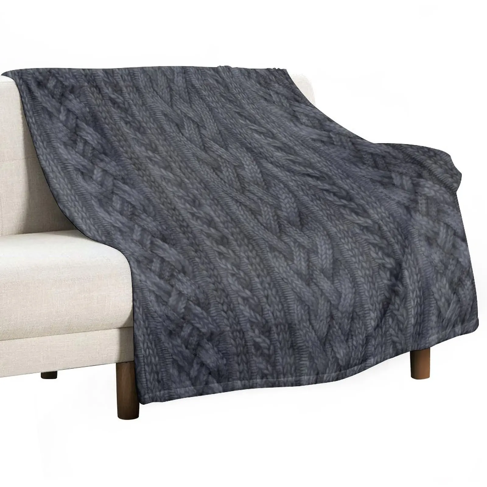 

Charcoal Cable Knit Throw Blanket sofa Furry Blanket Retro Blankets