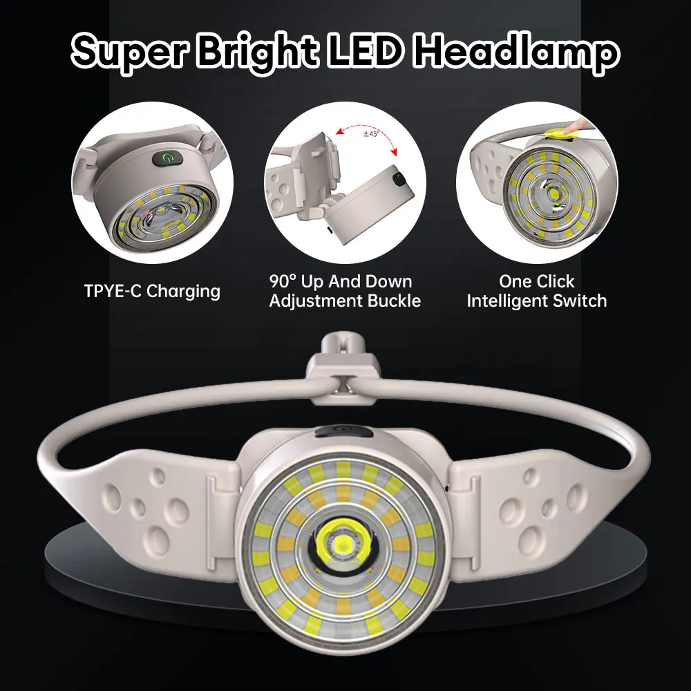 

Ultra-bright LED Headlamp USB Rechargeable Headlamp 5 Light Modes Head Torch Outdoor Camping Emergency Searching Floodlight