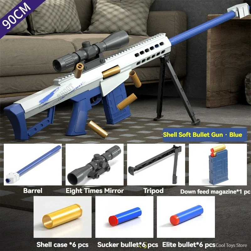 Children Toy Guns Barrett Machine Gun Soft Bullet Shell Ejecting Airsoft Weapons Toy Rifle Sniper Shooting Model for Adults Boys 5