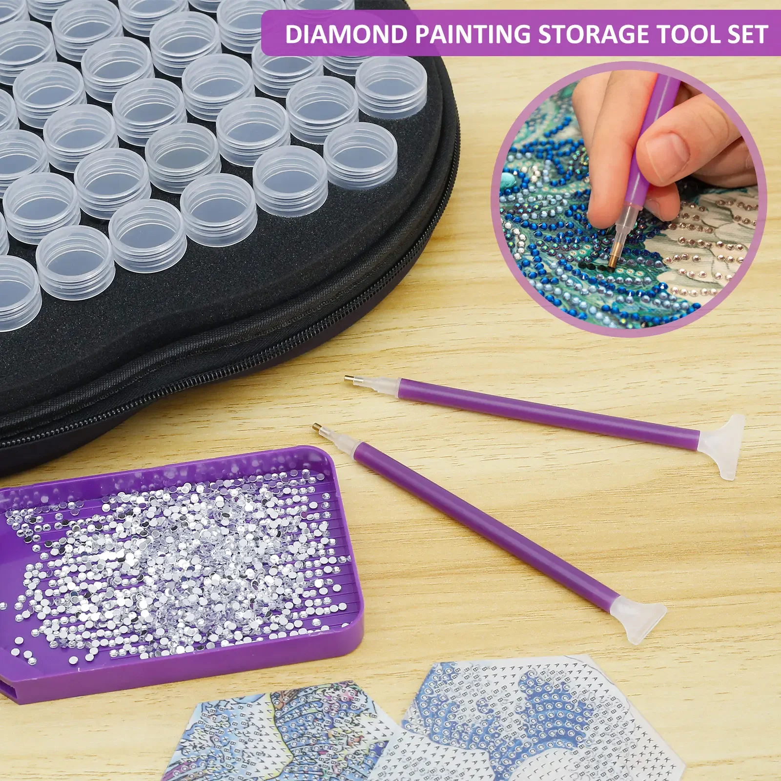 Diamond Painting Storage Container 70 Slots Diamond Art Storage Box Set with Pointing Pen Portable Painting