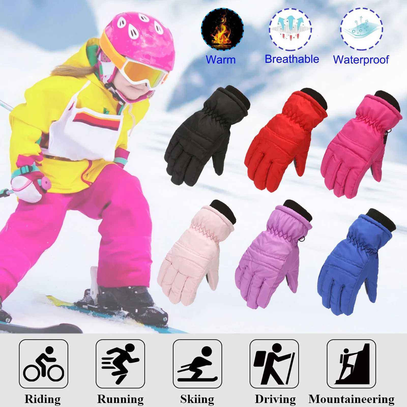 7-12 Years Winter Children Ski Gloves Kids Boys Girls Snow Skating Snowboarding Windproof Warm Ski Gloves Outdoor Sports Gloves