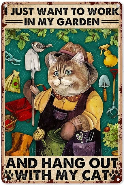 

Retro Decorations Bedroom Cats Wall Art Easily Distracted By Cats and Garden Tin Sign Decoration Vintage Chic Metal Poster Decor