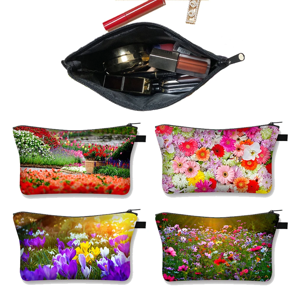 

Oil Painting Flower Sea Cosmetic Case Lavender Field Cosmetic Bag Field Full with Purple Flowers Makeup Bag Women Beauty Bags