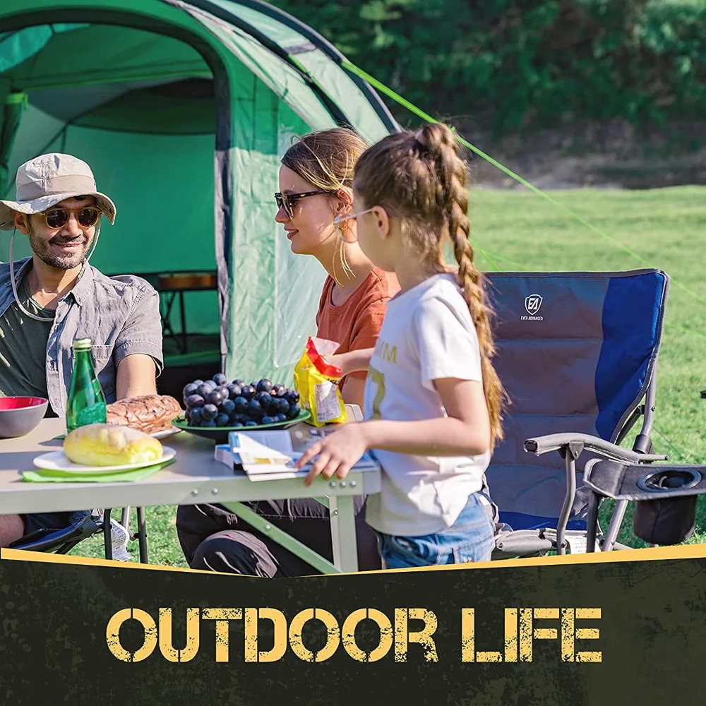 EVER ADVANCED Folding Camping Chair with Cup Holder Quad Padded