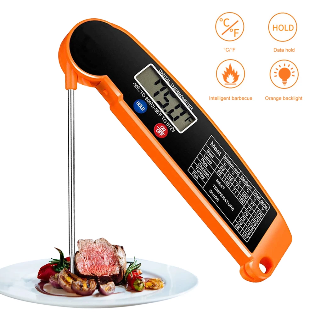 

Digital Meat Thermometer Instant Read Food Thermometer for Cooking Grill with Folding Probe Auto Off Waterproof Kitchen Gadget