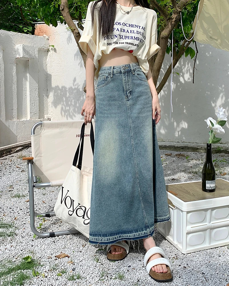 ☆韓国の人気☆【AGNEL】☆Denim Skir.t☆スカート☆ スカート スリット デニムスカート 韓国[品番：II000007169