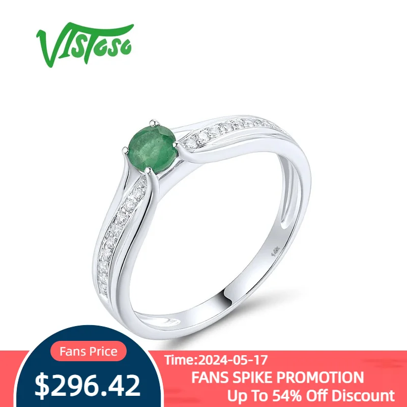 

VISTOSO Prue 14K 585 White Gold Ring For Women Sparkling Diamonds Emerald Simple Wedding Anniversary Gifts Fashion Fine Jewelry