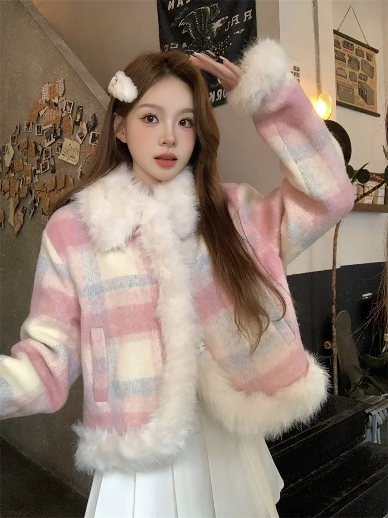 

Miiiix Korean Fashion New Retro Sweet and Youthful Temperament Fur Patchwork Thickened Cotton Wool Jacket Female Clothing