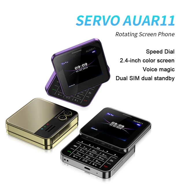 New Style SERVO AUAR11 Rotating Mobile Phone 2G GSM 2 SIM Cards FM Radio Bright Flashlight Magic Voice 90° Revolve Screen Phones