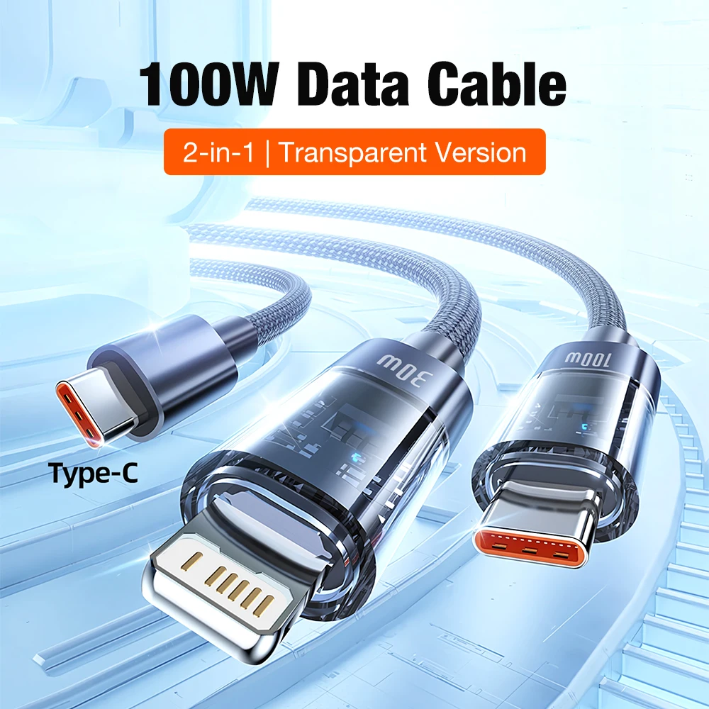 High-Power 2-in-1 100W Fast Charging USB-C to L-Shaped Type-C Cable, 1.2m