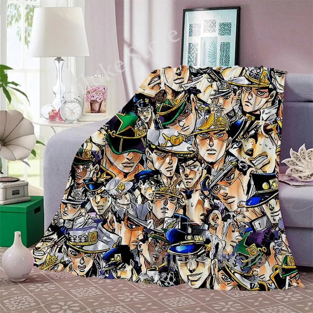 

JoJo's Bizarre Adventure Flannel Blanket 3D Printing Anime Adult Quilt Airplane Travel Portable Home Bedroom Sofa Gift Four Seas