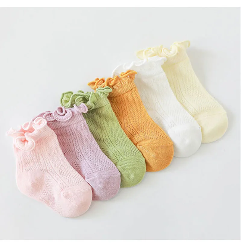 Summer Mesh Thin Breathable Baby Ankle Socks Solid Color Cotton Newborn Ruffle Frilly Stuff for Toddler Girls 2022 New Clothes