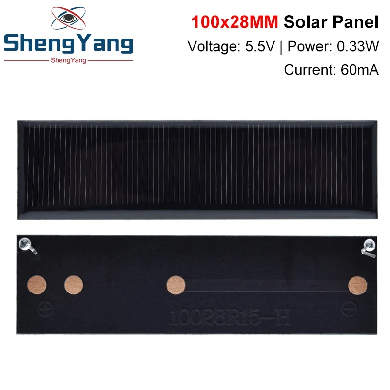 TZT Polykristallines Solarpanel 5,5 V 60 mA 0,33 W Tragbare Mini-Solarzellen für DIY Solarladegerät Sun Power Modul 100 * 28 mm