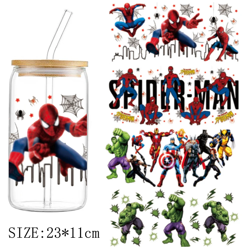 

1pcs super hero spiderman hulk 16oz DTF Sticker Cups Personalize UV Wrap Transfer DIY Logo Selfadhesive Waterproof