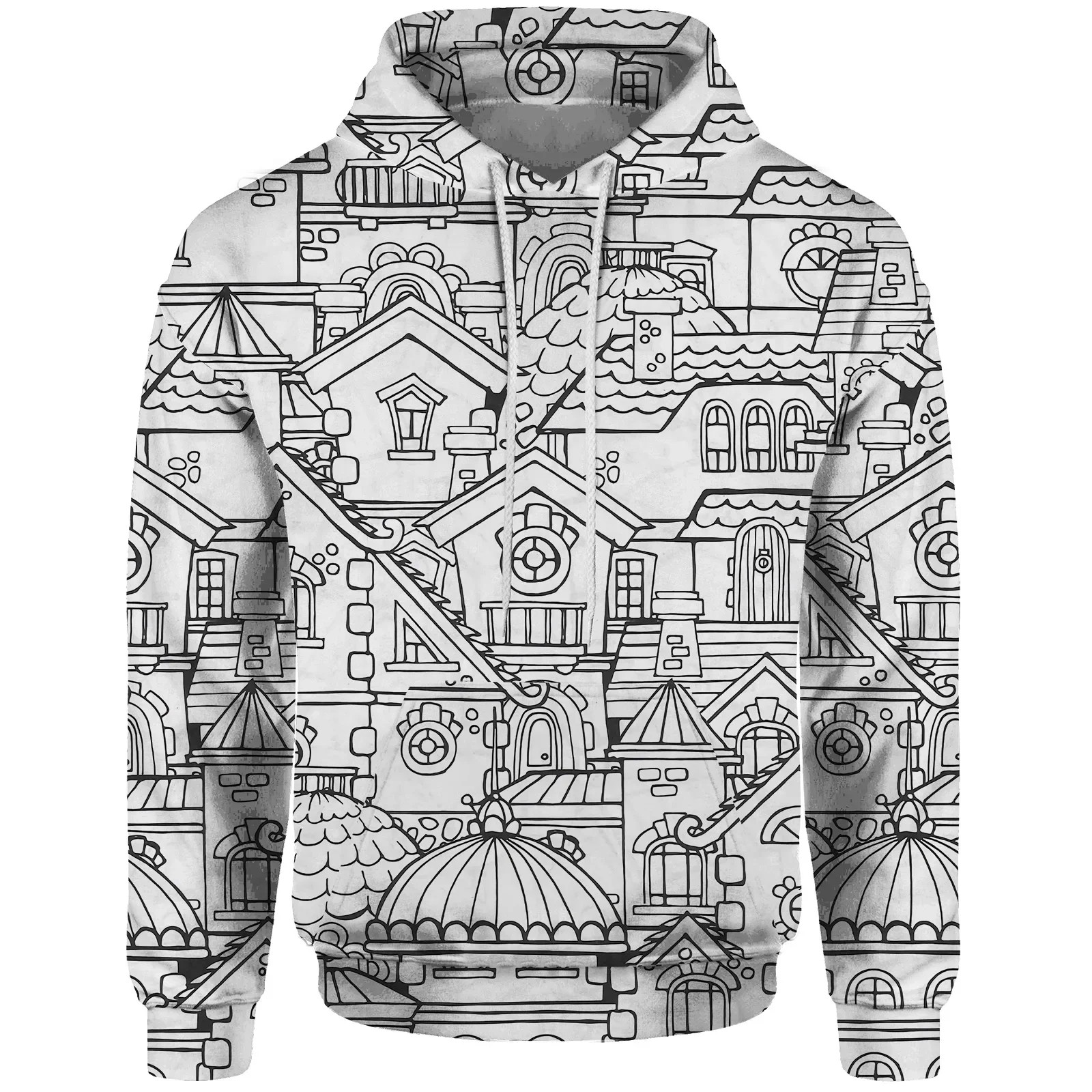 thumbnail image 1 of Sudadera con capucha y estampado arquitectónico de ciudad pequeña Nueva sudadera con capucha cómoda y elegante Sudadera con capucha moderna y versátil para hombre, 1 of 5