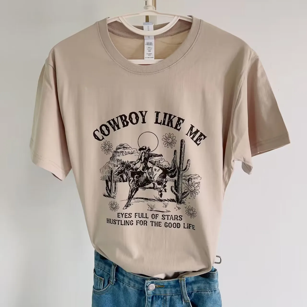Cowboy Like Me Printed White T Shirt  Retro desert Tees Women Short Sleeve Cotton Fashion O-Neck Printing Tops