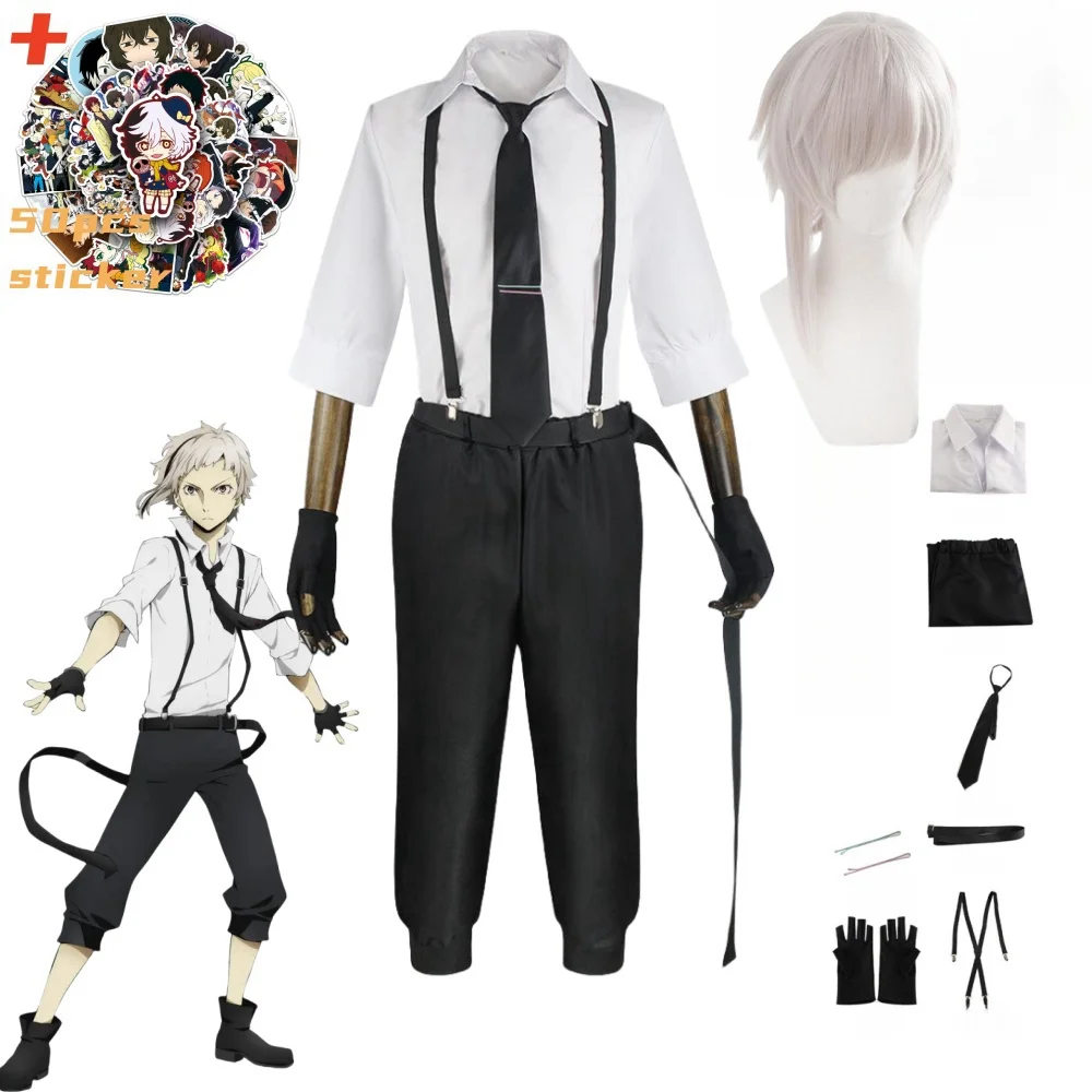 

Anime Bungo Stray Dogs Atsushi Nakajima Cosplay Costumes Shirts Pants Wig Sticker Set Uniform Halloween Christmas Party Clothes