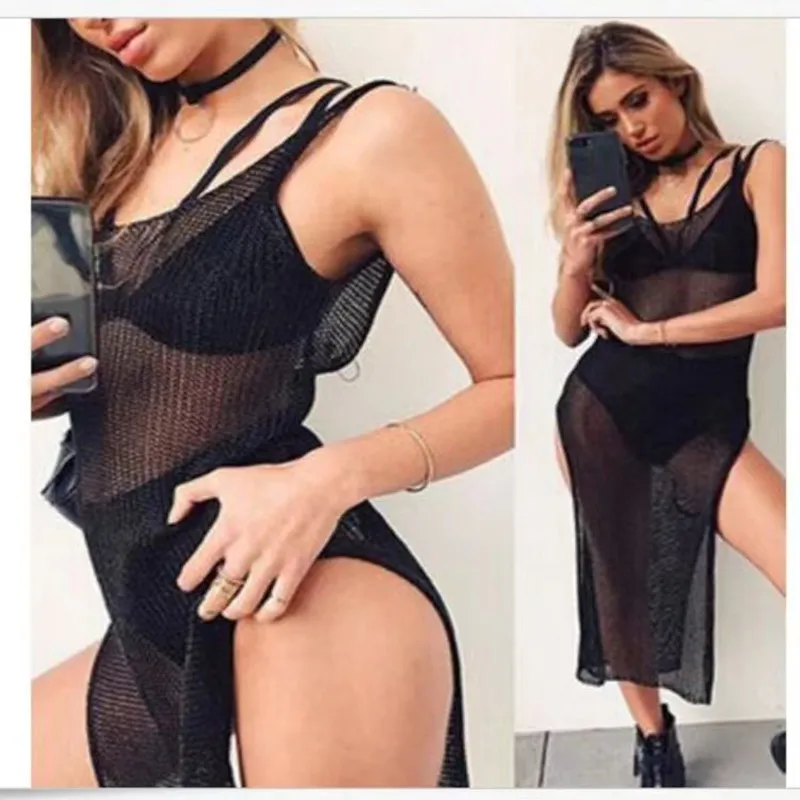 Women's sexy transparent beach skirt women's hollowed out backless knitted suspender dress summer sexy dress 2022 bathing suit with matching cover up