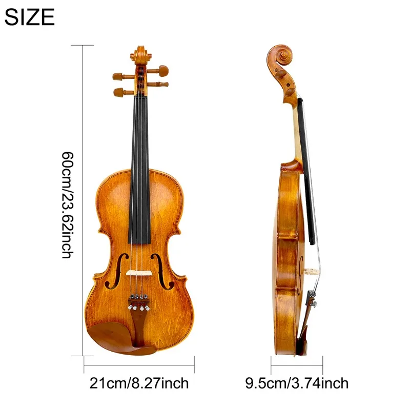 4/4 Natural Color Violin Solid Wood Violin Set with Case Bow Stringed Instrument Violins for Beginners