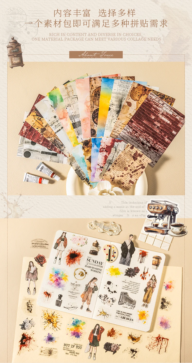 JIANQI 48-teiliges Scrapbook-Set, Aufkleber und dekoratives Papier, Mischung aus DIY-Scrapbooking, Tagebuch, Album, Collagenmaterial, Bastelbedarf – Detail 5