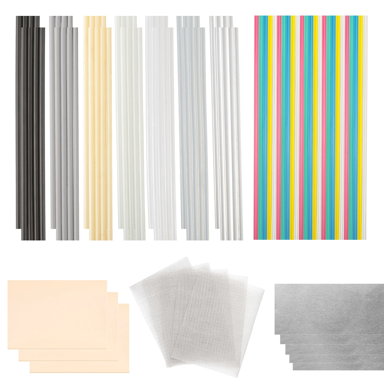

90 PCS Plastic Welding Rods ABS PP PU PE PA PC TPO 7 Types of welder rods with with Stainless Steel Mesh Plastic Welding Kit