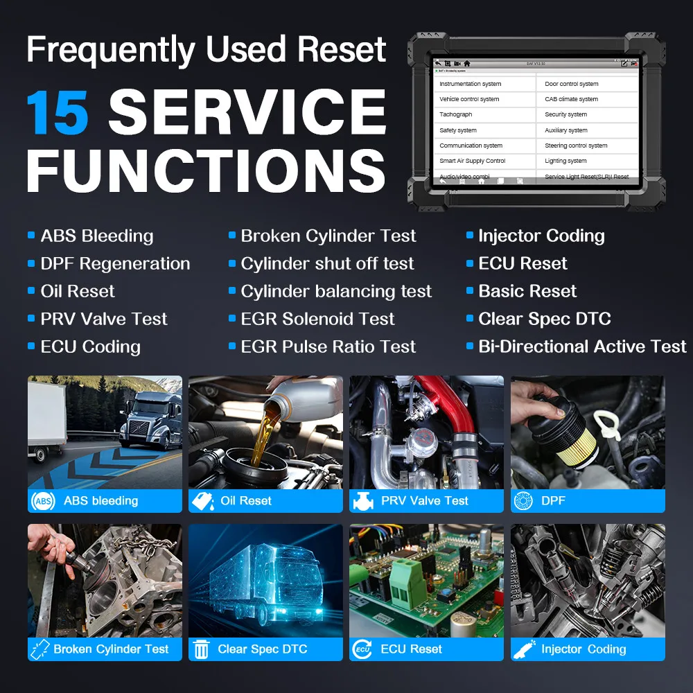 ANCEL X7 HD Heavy Duty Truck  Scanner Professional Full System 12V 24V Oil D-P-F Regen ECU Reset Battery OBD2 Diagnostic Tool