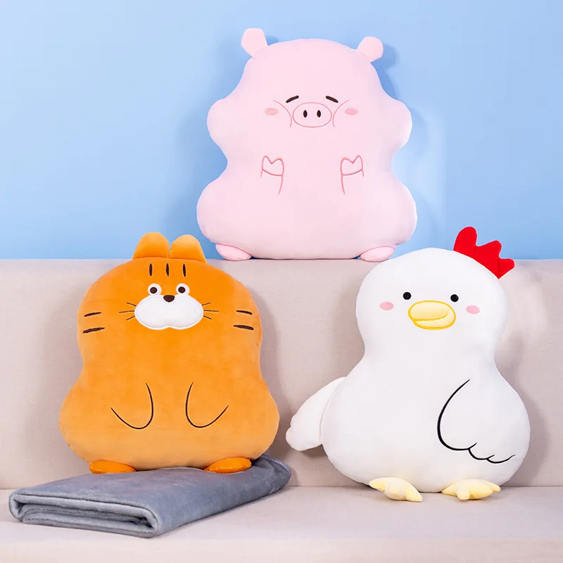 

Dual Purpose Air Conditioning Blanket Pillow Super Soft And Cute Animal Plush Toy Pig Chicken Cat