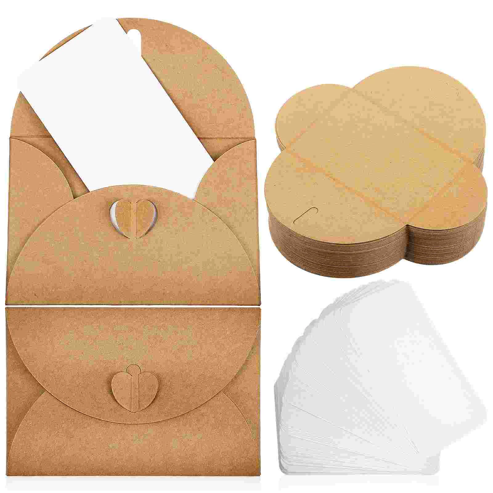 1 Set Kraft Paper Envelopes with Blank Cards Retro Envelopes with Heart-shape Closures for Thanksgiving Christmas Valentine's