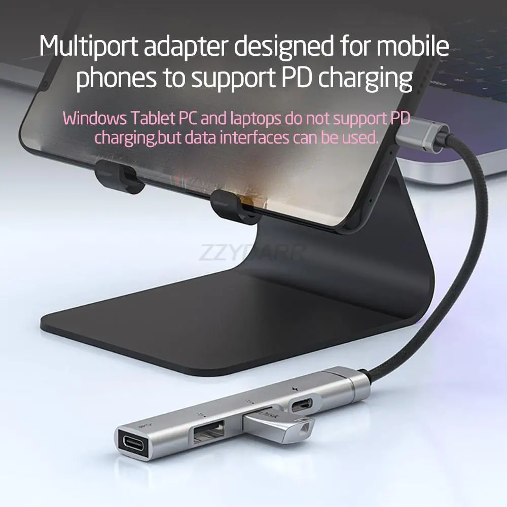 Type C Hub 4 Ports USB C Hub with 3.5mm Audio Jack 60W Power Delivery USB-A Data Ports to USB Splitter for MacBook iPhone15/16