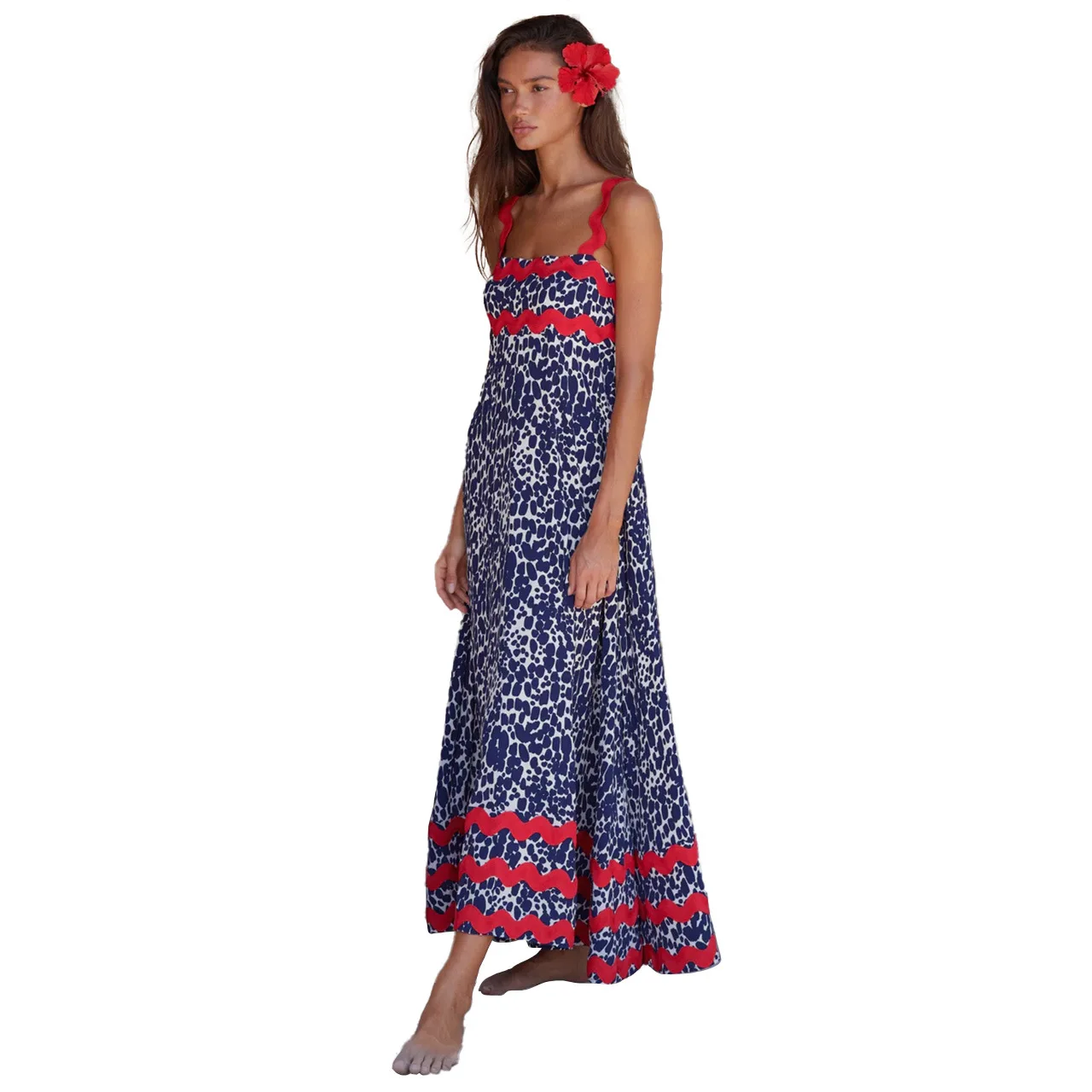 Bohemian Summer Printed A-line Long Dress Sexy Backless Holiday Beach Spaghetti Strap Dresses For Women Maxi Vestidos Para Mujer