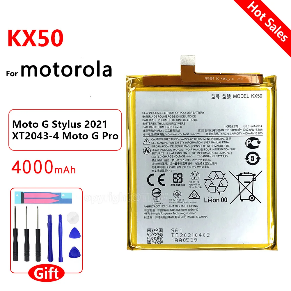 

100% Оригинальный 4550 мАч запасной аккумулятор kx50 для Motorola Moto G Stylus XT2043-4 KX50 батареи + Бесплатные инструменты