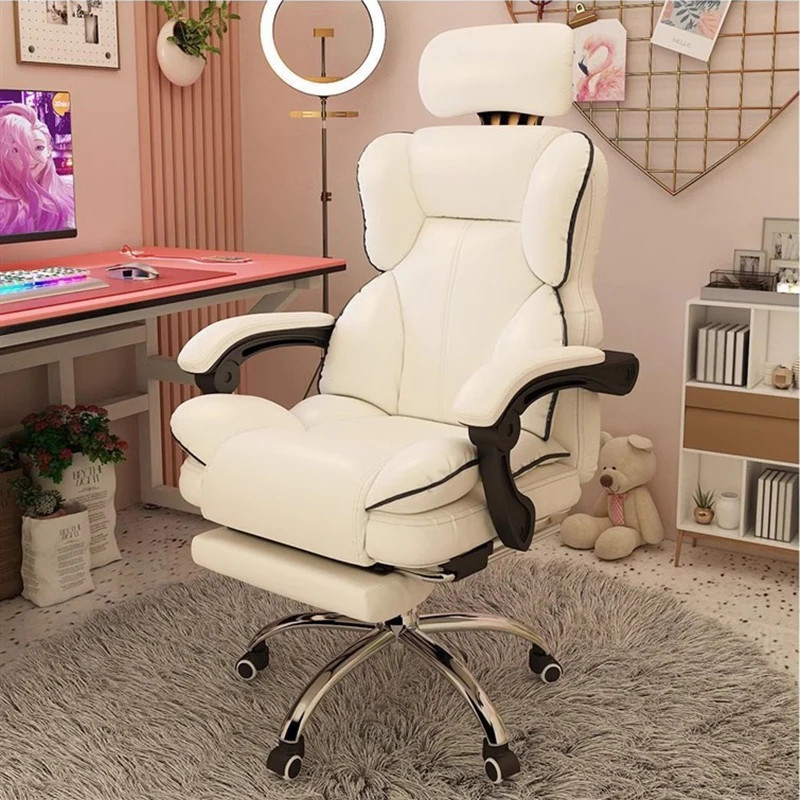WhiteSwivelOfficeChairReclinerMobileErgonomicVanityOfficeChair